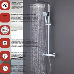 Poalgi Colonne de douche thermostatique avec barre extensible SKY BATH chromé Inox S304 série PARADISE