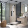 Valentin Colonne de douche thermostatique hydromassante avec tablette, pomme de tête, douchette et flexible, en aluminium anodisé gris, Dune