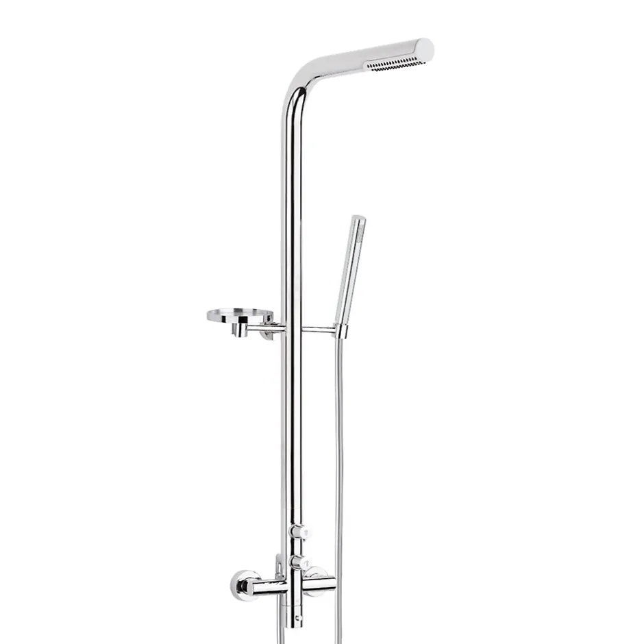 Valentin Colonne de douche thermostatique avec pomme de tête, douchette 1 jet et flexible, porte-savon, laiton chromé, Allure* Colonne De Douche Thermostatique