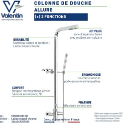 Valentin Colonne de douche thermostatique avec pomme de tête, douchette 1 jet et flexible, porte-savon, laiton chromé, Allure* Colonne De Douche Thermostatique