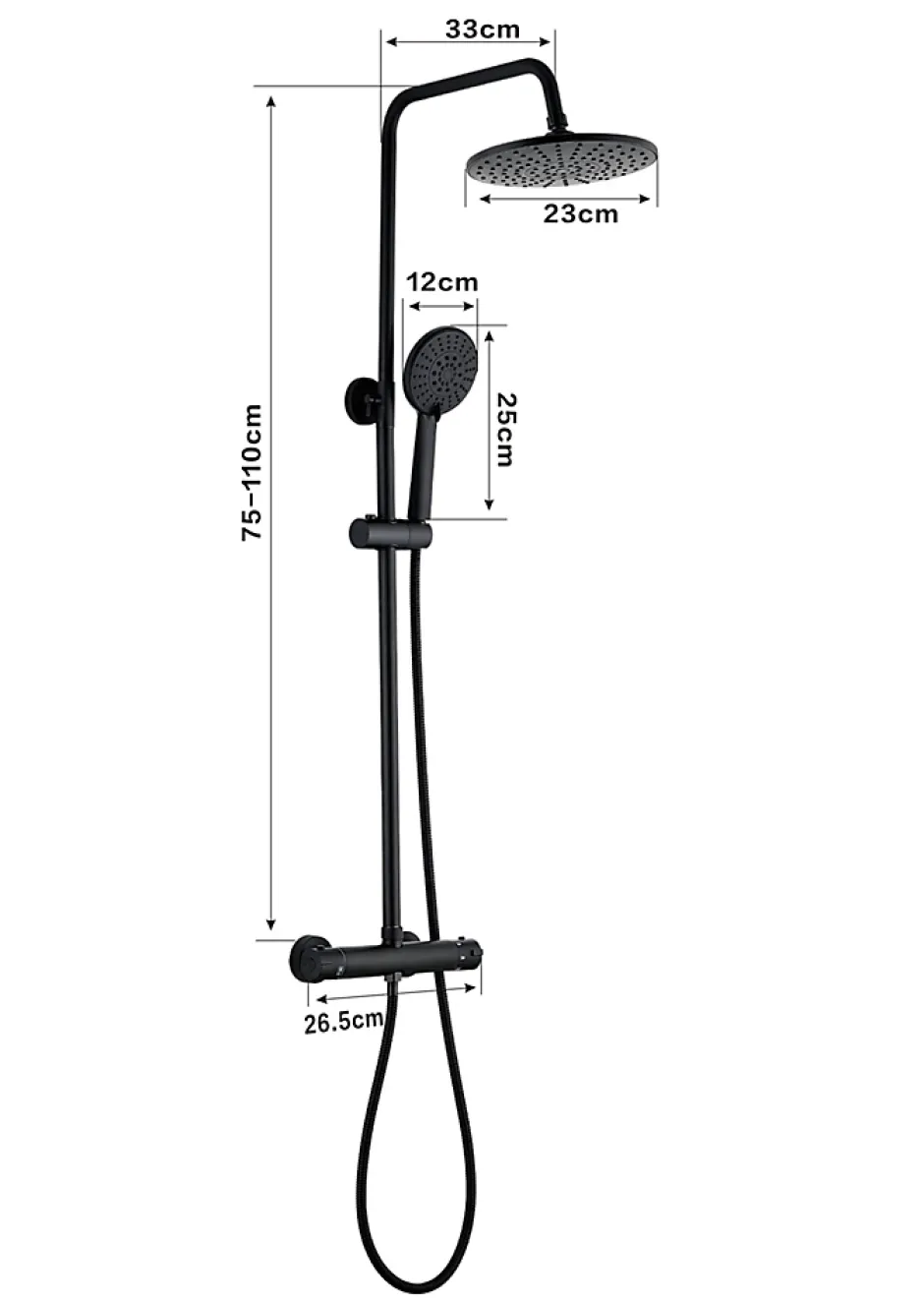 Teeno Colonne de douche thermostatique, Système de douche thermostatique Trente-huit degrés Celsius , Noir* Robinet De Douche