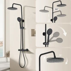 Teeno Colonne de douche thermostatique, Système de douche thermostatique Trente-huit degrés Celsius , Noir* Robinet De Douche