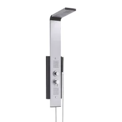 Valentin Colonne de douche thermostatique hydromassante multijets avec pomme de tête, douchette 1 jet et flexible, gris alu et noir, Dune