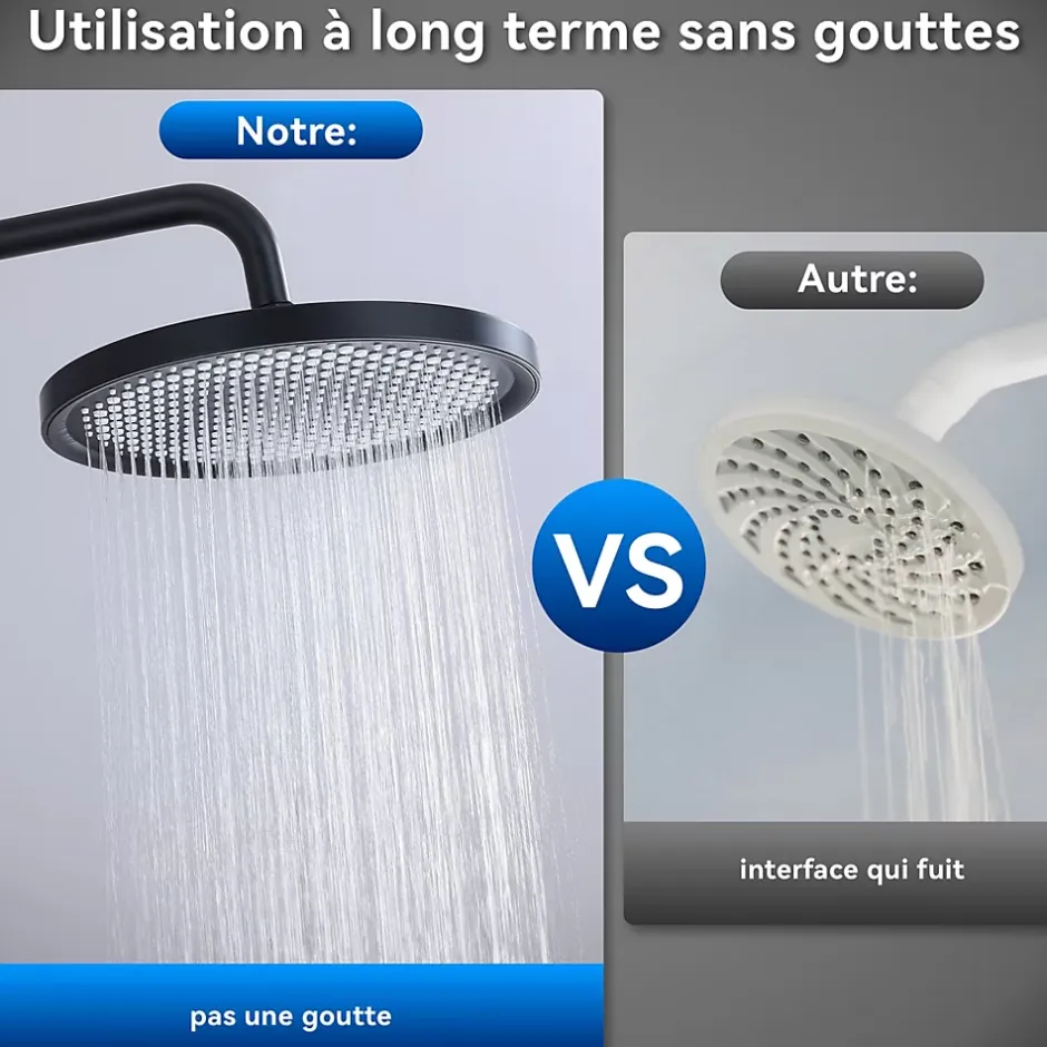 Homelody Colonne De Douche Thermostatique Securite 38C Jet Pluie Hauteur Reglable 1006 A 1206 mm Structure Inox Noire
