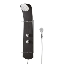 Valentin Colonne de douche thermostatique avec tablettes, pomme de tête, douchette et flexible, noir, Nautilus