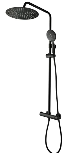 GoodHome Colonne de douche thermostatique avec pommeau + douchette 3 jets + flexible + barre réglable, noir mat, Weddell* Colonne De Douche Thermostatique