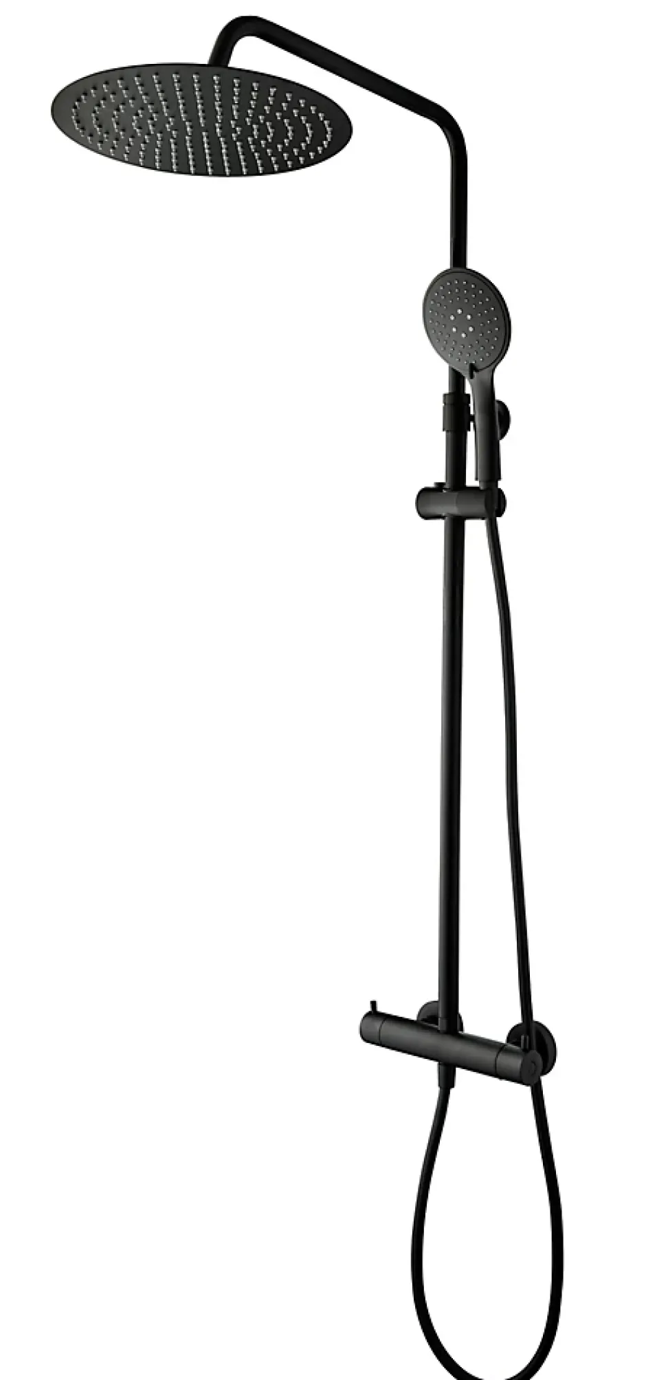 GoodHome Colonne de douche thermostatique avec pommeau + douchette 3 jets + flexible + barre réglable, noir mat, Weddell* Colonne De Douche Thermostatique