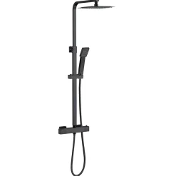 AICA Sanitaire Colonne de douche thermostatique avec pomme de tête, Carré,noir mat, AICA* Colonne De Douche Thermostatique