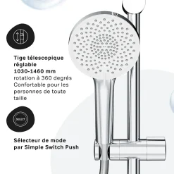 Am.Pm Europe Colonne de douche thermostatique, avec mitigeur thermostatique Système de douche avec robinet Chrome, F07XA400 X-Joy AM.PM* Colonne De Douche Thermostatique