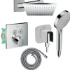 Hansgrohe Colonne de douche thermostatique ShowerSelect E Douche de tête Vernis Shape Flexible Metaflex Douchette Vernis B chromé