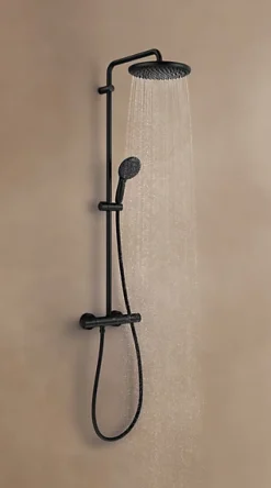 Grohe Colonne de douche thermostatique avec douchette + pommeau + flexible + barre, noir, Vitalio Start 250* Colonne De Douche Thermostatique
