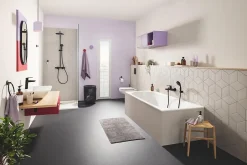Grohe Colonne de douche thermostatique avec douchette + pommeau + flexible + barre, noir, Vitalio Start 250* Colonne De Douche Thermostatique