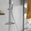 Jacob Delafon Colonne de douche thermostatique avec pommeau + douchette 1 jet + flexible + barre réglable, chromé, Marcel