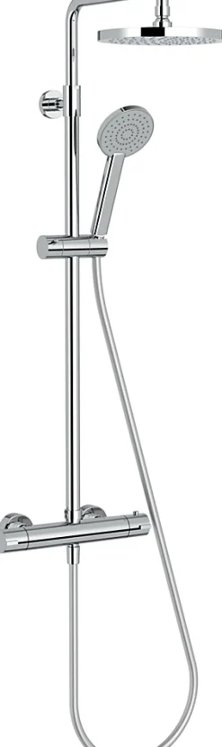 Jacob Delafon Colonne de douche thermostatique avec pommeau + douchette 1 jet + flexible + barre réglable, chromé, Marcel