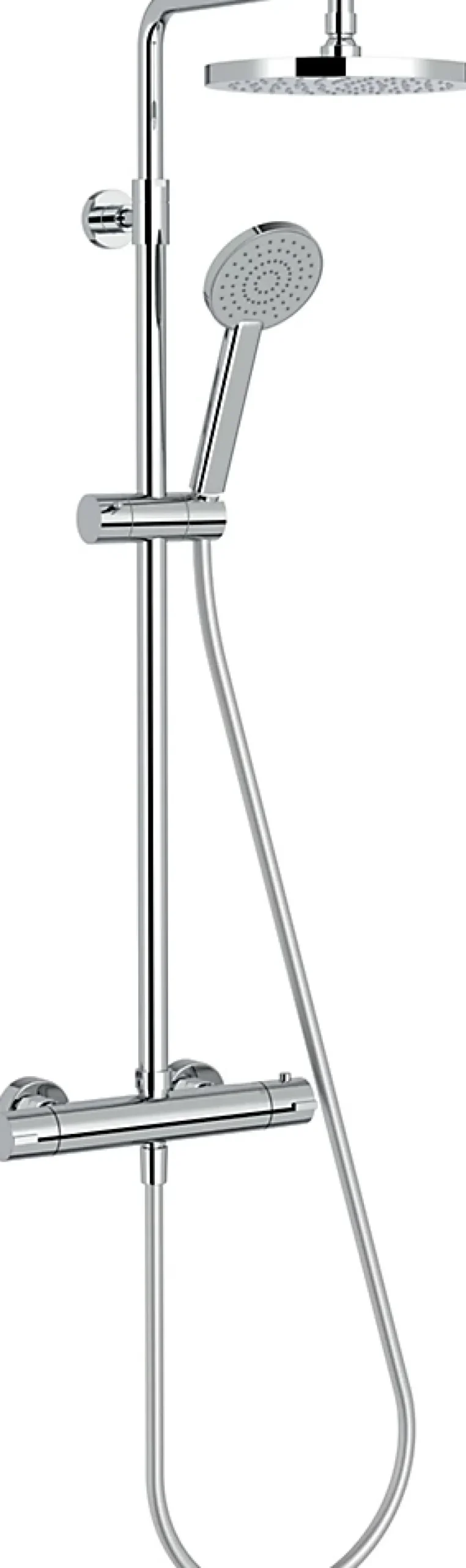 Jacob Delafon Colonne de douche thermostatique avec pommeau + douchette 1 jet + flexible + barre réglable, chromé, Marcel