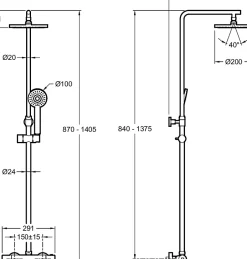Jacob Delafon Colonne de douche thermostatique avec pommeau + douchette 1 jet + flexible + barre réglable, chromé, Marcel