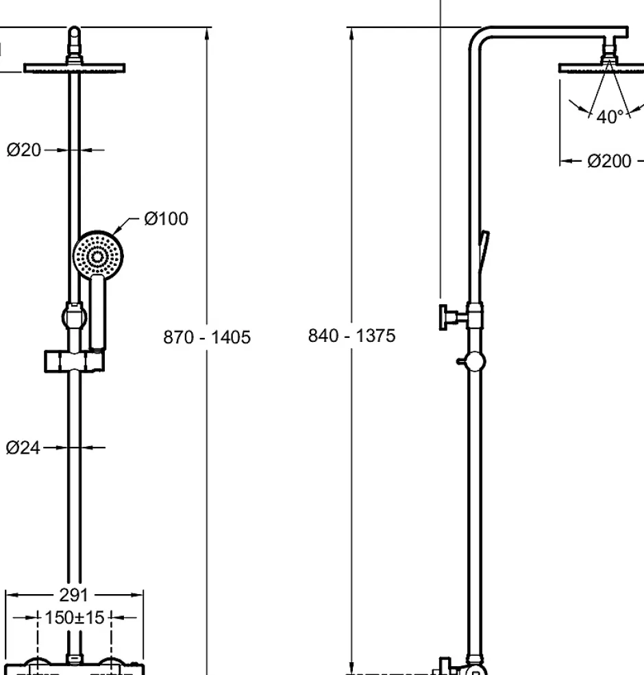 Jacob Delafon Colonne de douche thermostatique avec pommeau + douchette 1 jet + flexible + barre réglable, chromé, Marcel