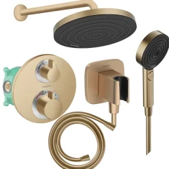 Hansgrohe Colonne de douche thermostatique Ecostat S Douche de tête Pulsify S Flexible Isiflex Douchette Pulsify bronze brossé* Colonne De Douche Encastrable