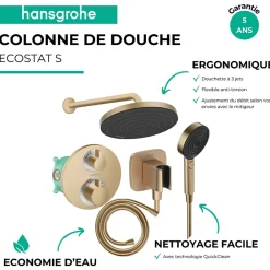 Hansgrohe Colonne de douche thermostatique Ecostat S Douche de tête Pulsify S Flexible Isiflex Douchette Pulsify bronze brossé* Colonne De Douche Encastrable