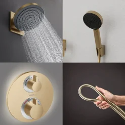Hansgrohe Colonne de douche thermostatique Ecostat S Douche de tête Pulsify S Flexible Isiflex Douchette Pulsify bronze brossé* Colonne De Douche Encastrable