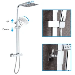 Teeno Colonne de Douche Thermostatique, avec Mitigeur Réglable Hauteur, Argentée
