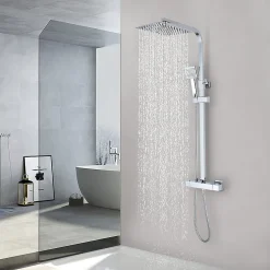 Teeno Colonne de Douche Thermostatique, avec Mitigeur Réglable Hauteur, Argentée