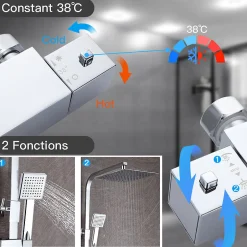 Teeno Colonne de Douche Thermostatique, avec Mitigeur Réglable Hauteur, Argentée