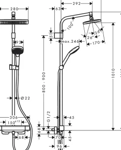 Hansgrohe Colonne de douche thermostatique chromé Croma E* Colonne De Douche Thermostatique