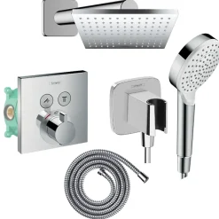 Hansgrohe Colonne de douche thermostatique ShowerSelect E Douche de tête Vernis Shape Flexible Metaflex Douchette Crometta chromé* Colonne De Douche Encastrable