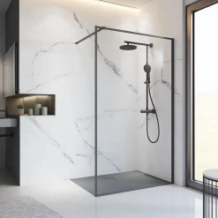 Schulte Colonne de douche thermostatique avec pommeau + douchette + flexible + barre réglable, coloris noir mat, Rain* Colonne De Douche Thermostatique