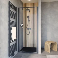 Schulte Colonne de douche thermostatique avec pommeau + douchette + flexible + barre réglable, coloris noir mat, Rain* Colonne De Douche Thermostatique