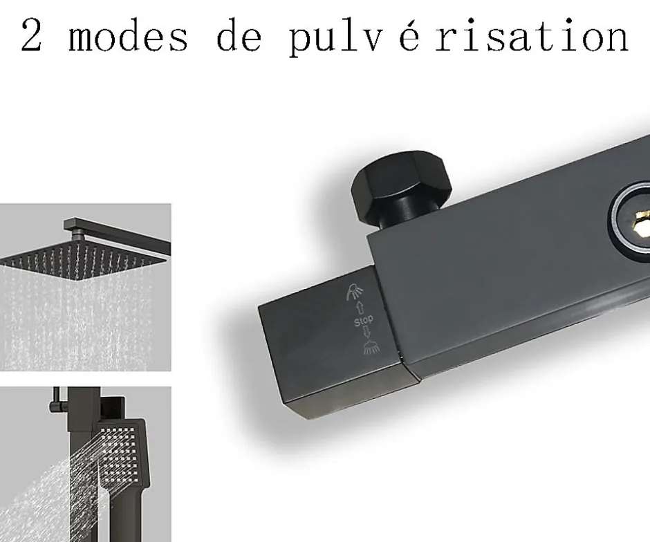 AICA Sanitaire Colonne de douche thermostatique 200mm, kit carré noir AICA* Colonne De Douche Thermostatique