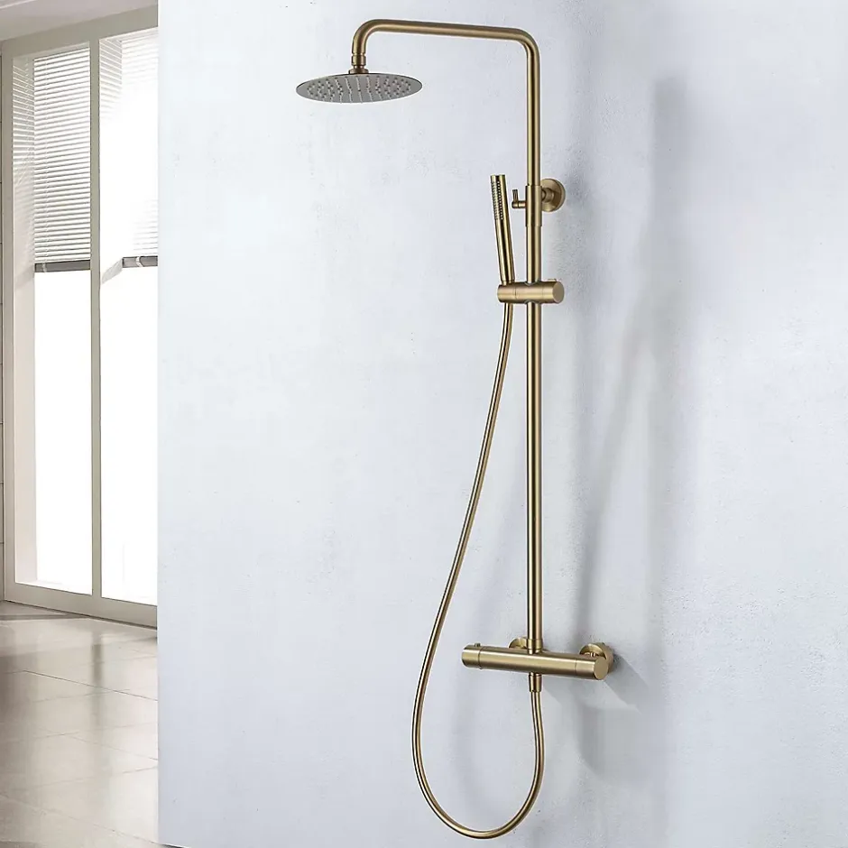 Poalgi Colonne de douche thermostatique avec barre extensible SKY BATH or brossé Inox S304 série SUPREME