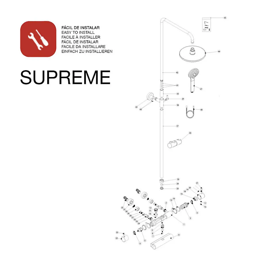 Poalgi Colonne de douche thermostatique avec barre extensible SKY BATH or brossé Inox S304 série SUPREME