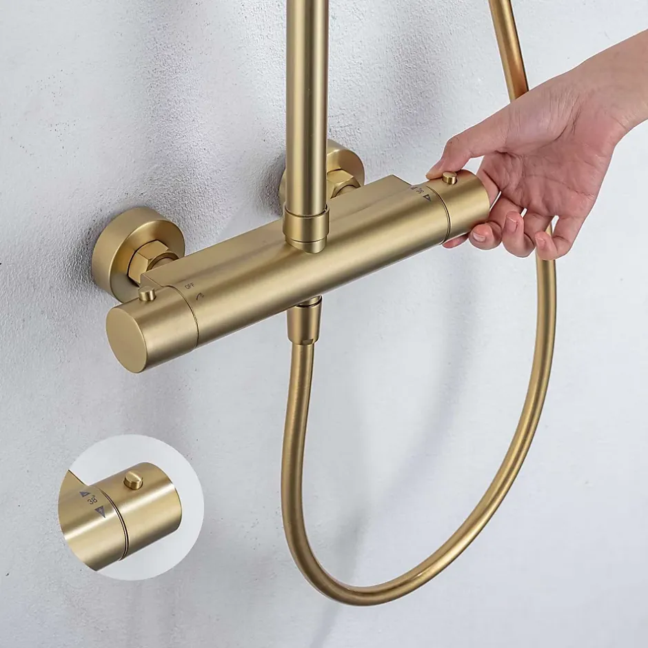 Poalgi Colonne de douche thermostatique avec barre extensible SKY BATH or brossé Inox S304 série SUPREME