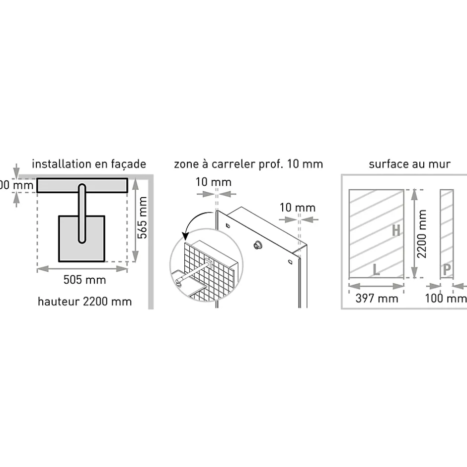 Valentin Colonne de douche thermostatique hydromassante prête à carreler, en aluminium anodisé, Batidouche