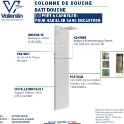 Valentin Colonne de douche thermostatique hydromassante prête à carreler, en aluminium anodisé, Batidouche