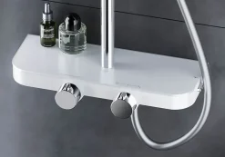 Bernstein Colonne de douche thermostatique laiton, mitigeur de douche + tablette en verre - Chrome / Blanc - Assemblée, Silencieux - BS371* Colonne De Douche Thermostatique