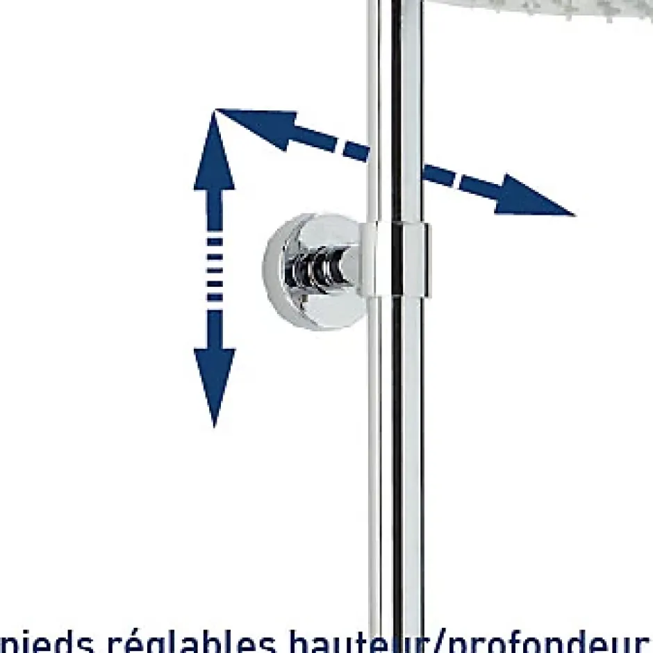 Valentin Colonne de douche thermostatique anti-brûlure avec tablette, pomme de tête ronde, douchette et flexible, chrome, Opium