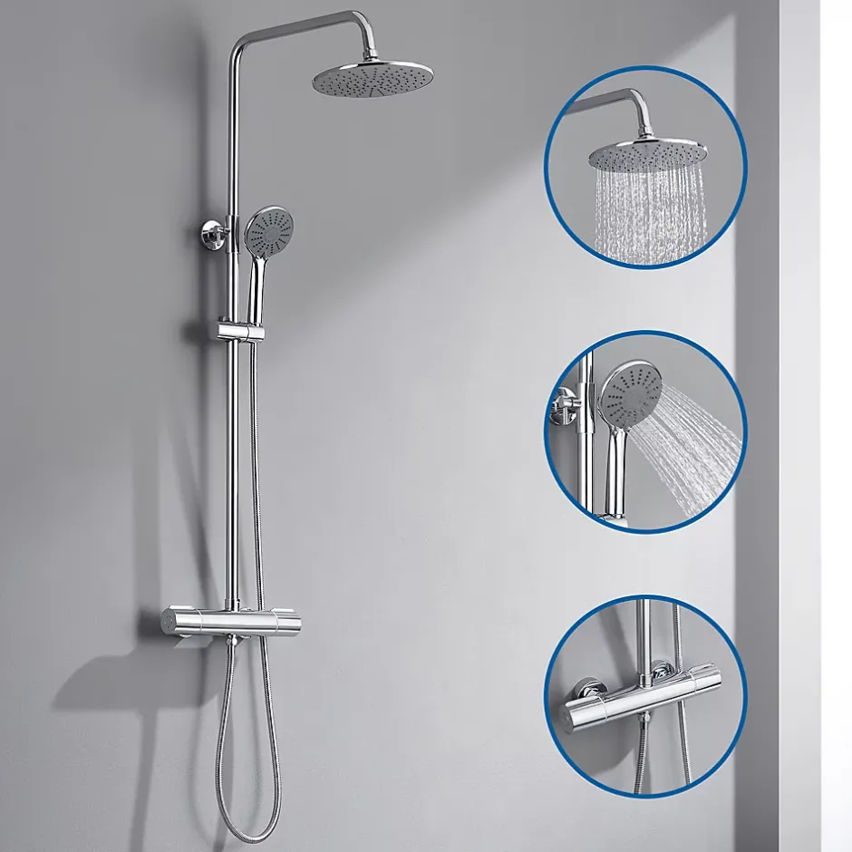 Auralum Max Colonne de Douche Thermostatique 3 Fonctions, Ensemble de Douche Chrome, Douche avec Tête de Douche de 9 pouces
