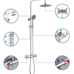 Auralum Max Colonne de Douche Thermostatique 3 Fonctions, Ensemble de Douche Chrome, Douche avec Tête de Douche de 9 pouces