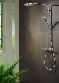 Hansgrohe Colonne de douche thermostatique avec pommeau + douchette 1 jet + flexible + barre réglable, chrome, Raindance Select S 240 PowderRain* Colonne De Douche Thermostatique