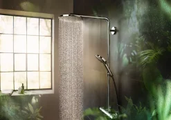 Hansgrohe Colonne de douche thermostatique avec pommeau + douchette 1 jet + flexible + barre réglable, chrome, Raindance Select S 240 PowderRain* Colonne De Douche Thermostatique