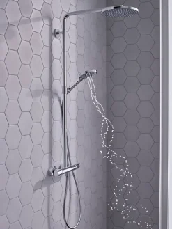 Hansgrohe Colonne de douche thermostatique avec pommeau + douchette 1 jet + flexible + barre réglable, chrome, Raindance Select S 240 PowderRain* Colonne De Douche Thermostatique