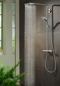 Hansgrohe Colonne de douche thermostatique avec pommeau + douchette 1 jet + flexible + barre réglable, chrome, Raindance Select S 240 PowderRain* Colonne De Douche Thermostatique