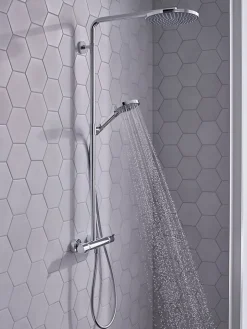 Hansgrohe Colonne de douche thermostatique avec pommeau + douchette 1 jet + flexible + barre réglable, chrome, Raindance Select S 240 PowderRain* Colonne De Douche Thermostatique