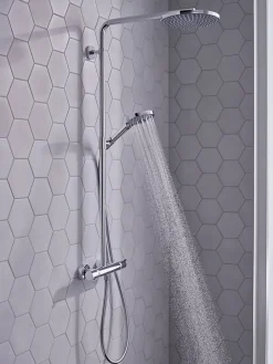 Hansgrohe Colonne de douche thermostatique avec pommeau + douchette 1 jet + flexible + barre réglable, chrome, Raindance Select S 240 PowderRain* Colonne De Douche Thermostatique
