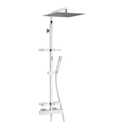 Valentin Colonne de douche thermostatique avec tablettes, pomme de tête, douchette et flexible, chrome, Touareg