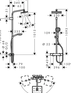 Hansgrohe Colonne de douche thermostatique avec douchette 1 jet chrome Moventa E 230