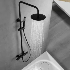Imex Products Colonne de douche thermostatique noire mat en acier et laiton avec douchette extensible